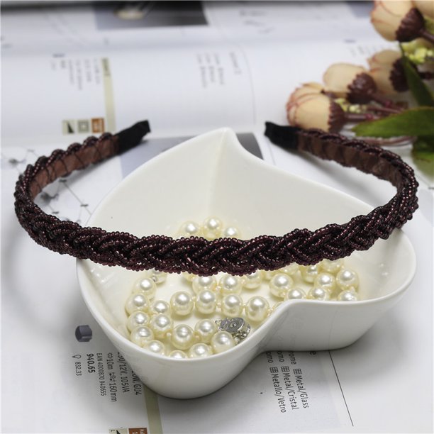 Diadema tejida con estilo, torcida con cuentas, diadema ancha con perlas finas, accesorios para el cabello de moda, tocado