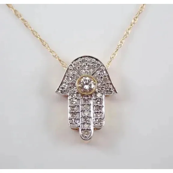 1.56Ct Round Cut Lab Created Diamond Hamsa Hand Pendant 14K Yellow Gold Plated