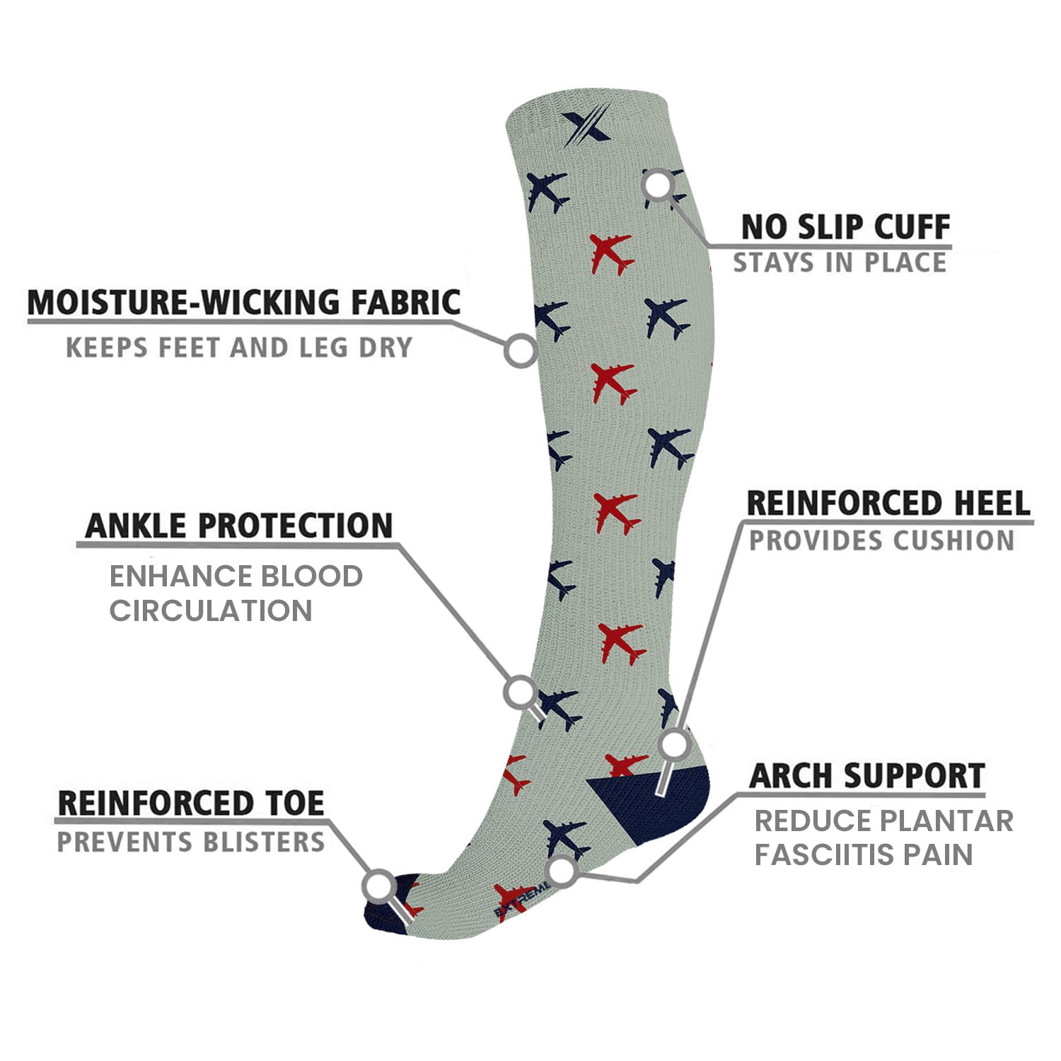 Extreme Fit Men's and Women's Breathable Running Compression Socks, Multicolor (3 Piece)