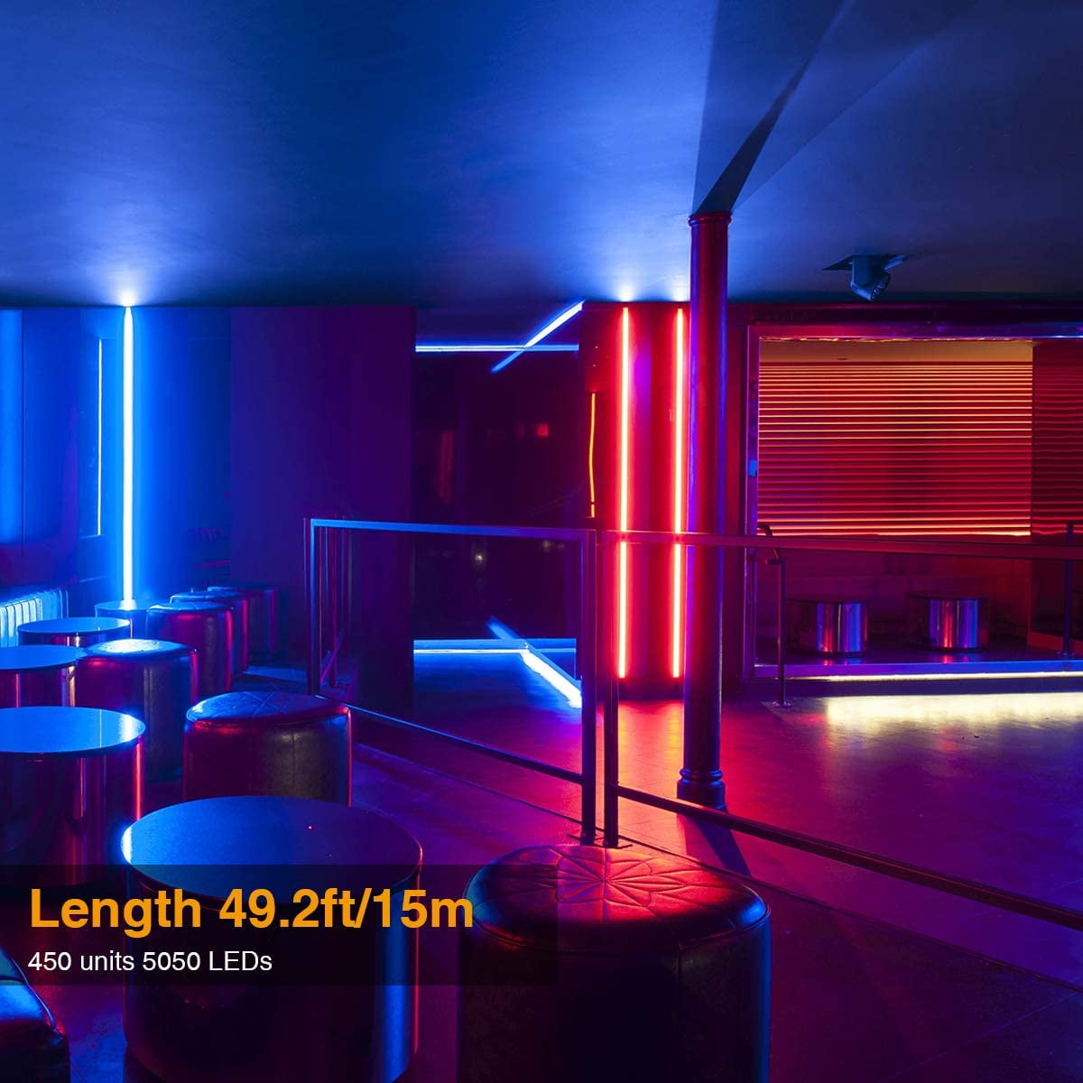 49.2ft Bluetooth LED Strip Lights with 44 Keys Remote Control Ultra-Long RGB Color Changing Rope Lights,Wireless Smart App Controlled Bedroom Lights,SMD 5050 Flexible Bright Light Strip