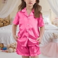 thumbnail image 4 of OGLCCG Girls Silk Satin Pajama Set 2 Piece Short Sleeve Button Down Pjs Top and Short Sets Soft Sleepwear Nightwear for Teens Girls 5-15 Years, 4 of 6