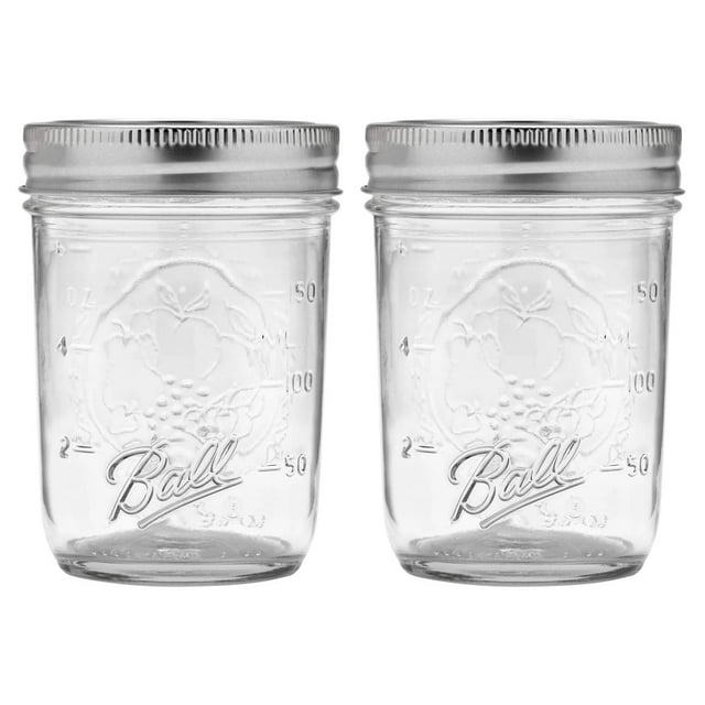 Mason Jars Ball, boca normal, media pinta, 240 ml con tapa, paquete de 2