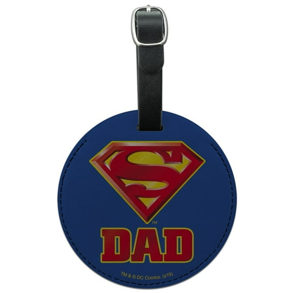 Superman Super Dad Shield Logo Round Leather Luggage Card Suitcase Carry-On ID Tag