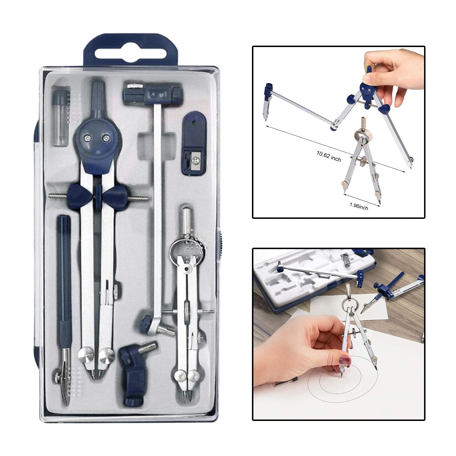 Ensemble Géométrie Professionnel Mr. Pen - 7 Pièces En Métal Avec Boîte, Compas, Règle, Outils De Dessin