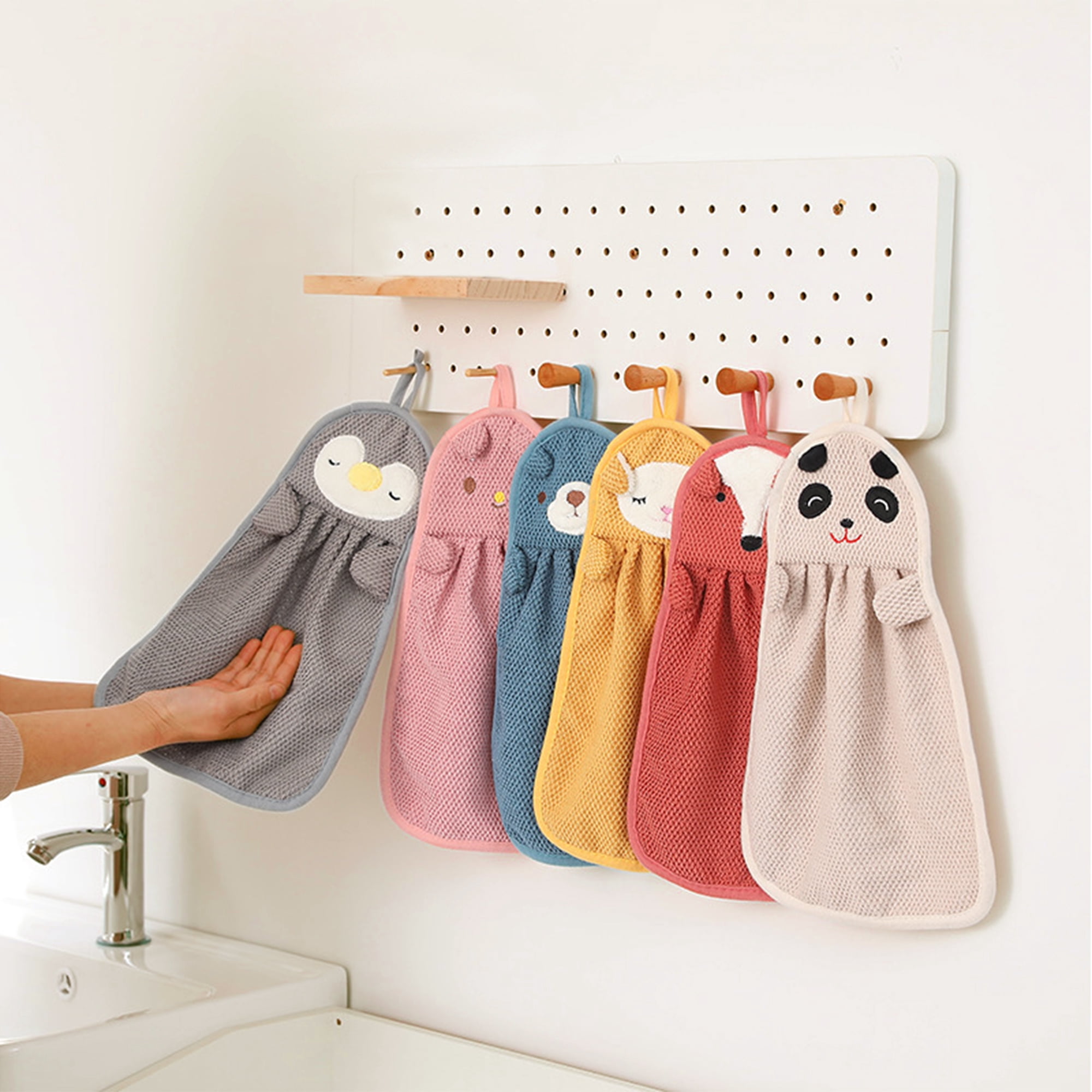 Unique Bargains Cute Cartoon Animal Pattern Hanging Hand Towels Blue