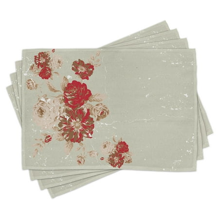 

Ambesonne Vintage Place Mats Set of 4 Rose Antique Flowers Standard Size Beige Cream Red