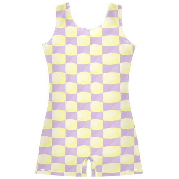 joogoo Purple Yellow Checkered Pattern Girls Leotards Gymnastics Tumbling Outfit Biketard Unitard 5-6Years