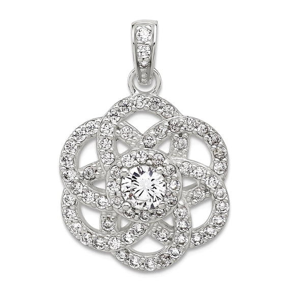 925 Sterling Silver E-coated Cubic Zirconia Flower Pendant Necklace 26.5x18.9mm Wide Pendant for Women