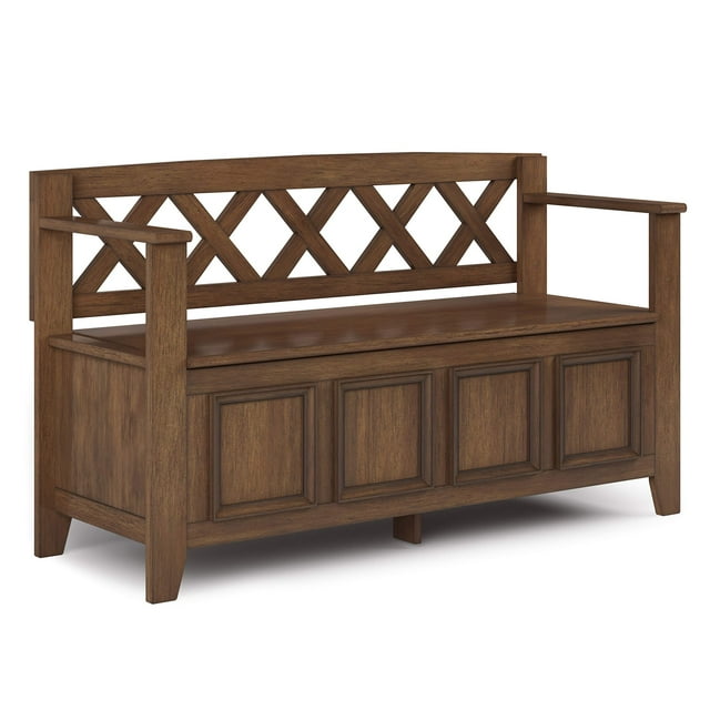 SIMPLIHOME Amherst Banc de Rangement d'Entrée en Bois Massif de 48 Pouces de Large avec Charnière de Sécurité, Multifonctionnel Transitionnel en Brun Naturel Rustique Vieilli