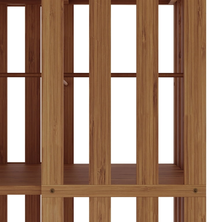 YOWOS, Bamboo Rotating Corner Shelf, Walnut, 6-Tier Bookcase Tower