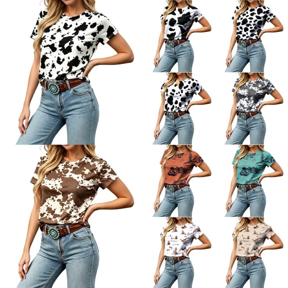 Arlun Western Cowgirl Printed T Shirts for Women Classic Crew Neck Short Sleeve Lightweight Going out Tops Casual Styling and Versatile Country Music Graphic Tee 2026 7-White XL