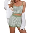 thumbnail image 2 of Qiylii 2Pcs Women Summer Outfit Clothes Set, Houndstooth Spaghetti Strap Sleeveless Tank Tops + Shorts Set for Ladies, S/M/L/XL, 2 of 9