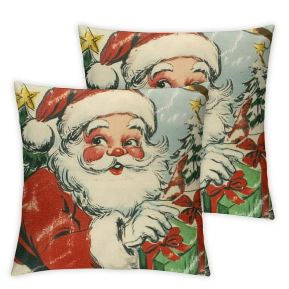 nygtbtfer  Christmas Pillow Covers Santa Decorative Vintage Throw Pillow Covers Winter Retro Farmhouse Decoration for Home Couch 12x12in