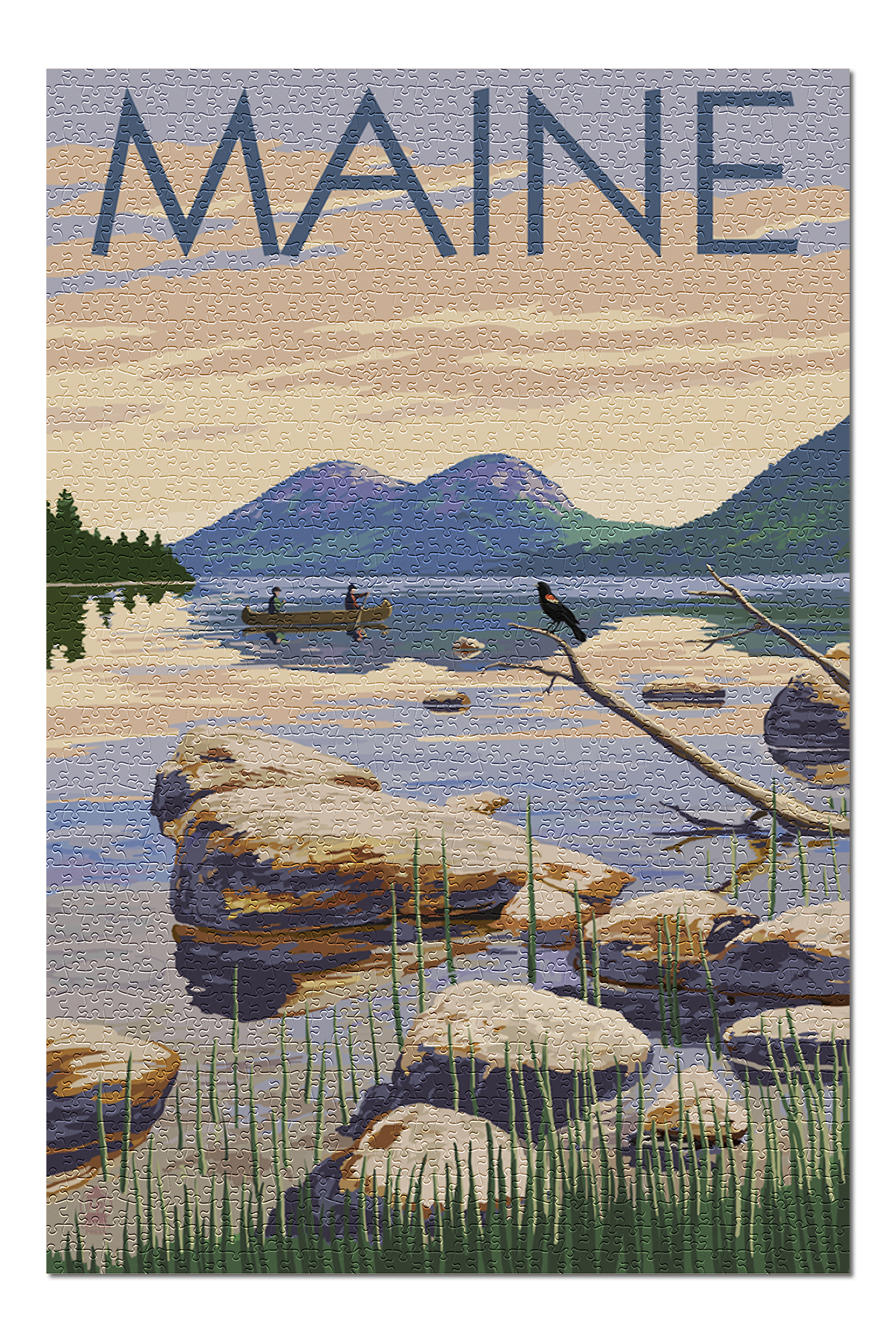 Maine Lake Scene and Canoe (20x30 Premium 1000 Piece Jigsaw Puzzle