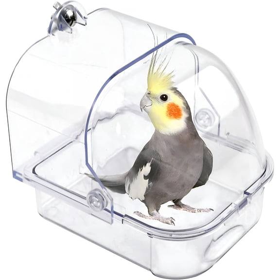 ACDANC Bird Bath for Cage Transparent Bird Bathtub Hanging Portable Shower Pool No-Leakage with Stainless Steel Hooks for Small Birds Parakeet Canary Budgerigar Parrot Crested
