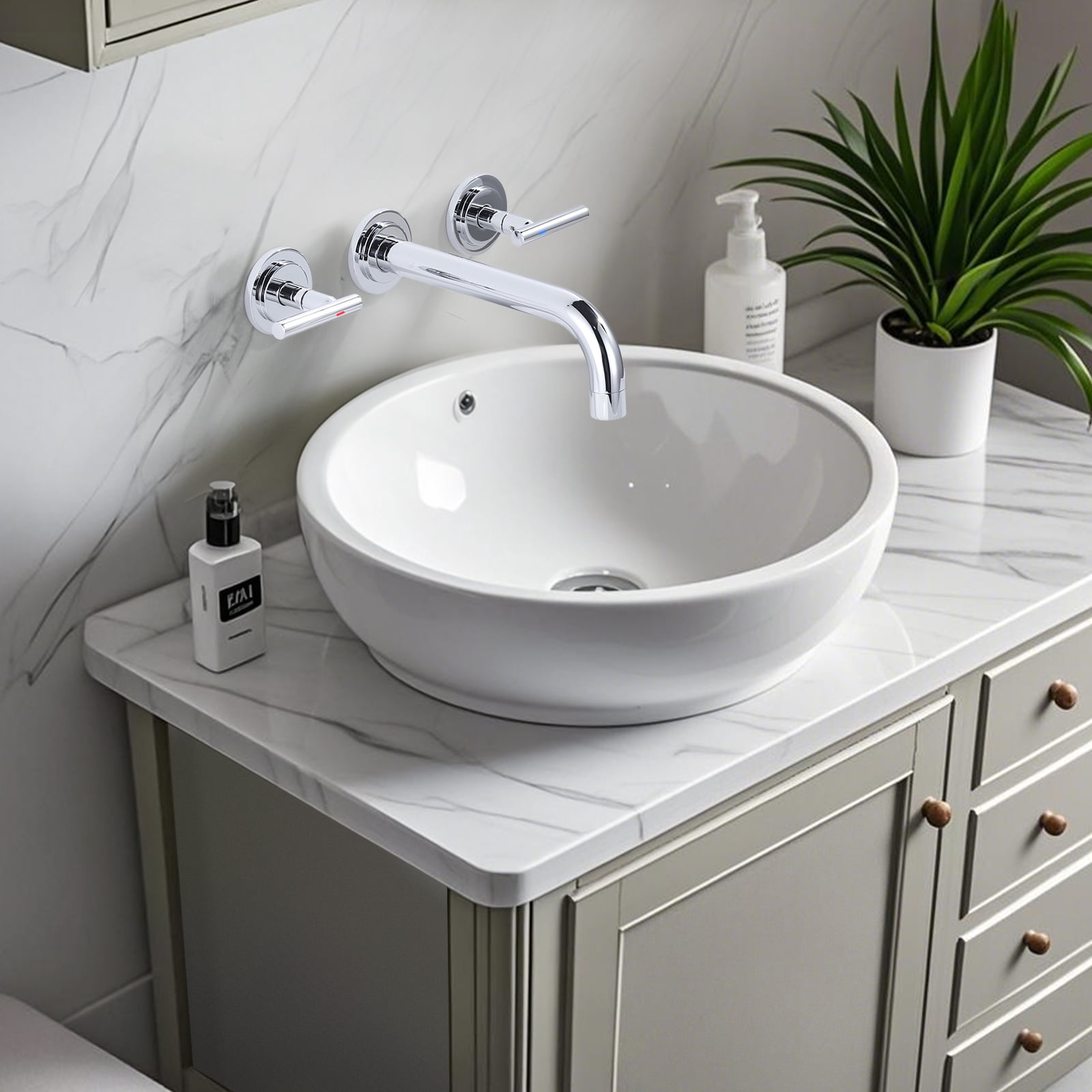 Double Handle Wall Mounted Bathroom Faucet with Rough-in Valve Included in Solid Brass Polished Chrome