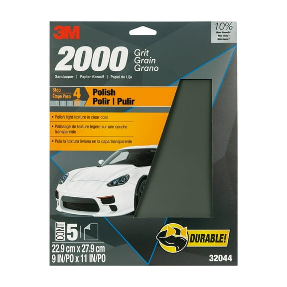 3M Wetordry Sandpaper, 32044, 2000 Grit, 9 in x 11 in, 5 pack
