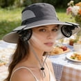 thumbnail image 6 of 3 Speed Solar Powered Fan Hat with 2 Fans, Wide Brim Sun Hat for Outdoor Fishing, Hiking Gardening, USB Solar Charging, Mother's Day Gift for Women Mom, Birthday Gift for Girlfriend, Dark Gray, 6 of 7