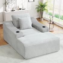 Muumblus Indoor Chaise Lounge Chair with Cup Holders, No Assembly Required, 67"D Oversized Deep Seat Cloud Couch, Corduroy Boneless Sleeper Sofa Bed for Livng Room, Light Gray