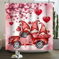 thumbnail image 3 of Happy Valentines Day Shower Curtain Gnomes on Red Love Truck Bathroom Curtain Set with Hooks, Hearts Water Repellent Shower Curtain 72W x 84L inch, 3 of 6