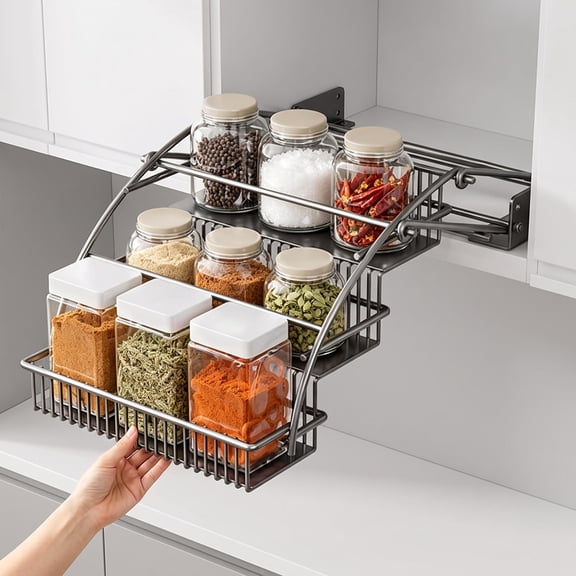 3-Tier Spice Racks,Foldable Pull Down Iron Countertop Seasoning Organizer