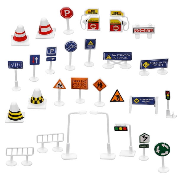 Lot De 14 Panneaux De Signalisation Miniatures – Cônes, Barrières Et Panneaux Code Routier – Jouet éducatif Pour Enfants