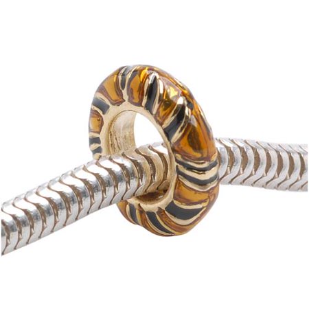 - 22K Gold Plated Enamel Tiger Stripes Animal Print - European Style Large Hole Spacer Bead (1)