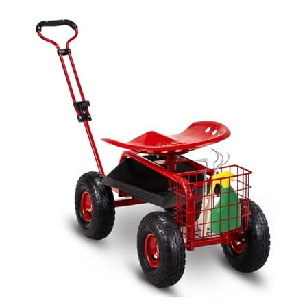 Garden Work Seat with 360 Degree Swivel, Extendable Handle, Tool Tray