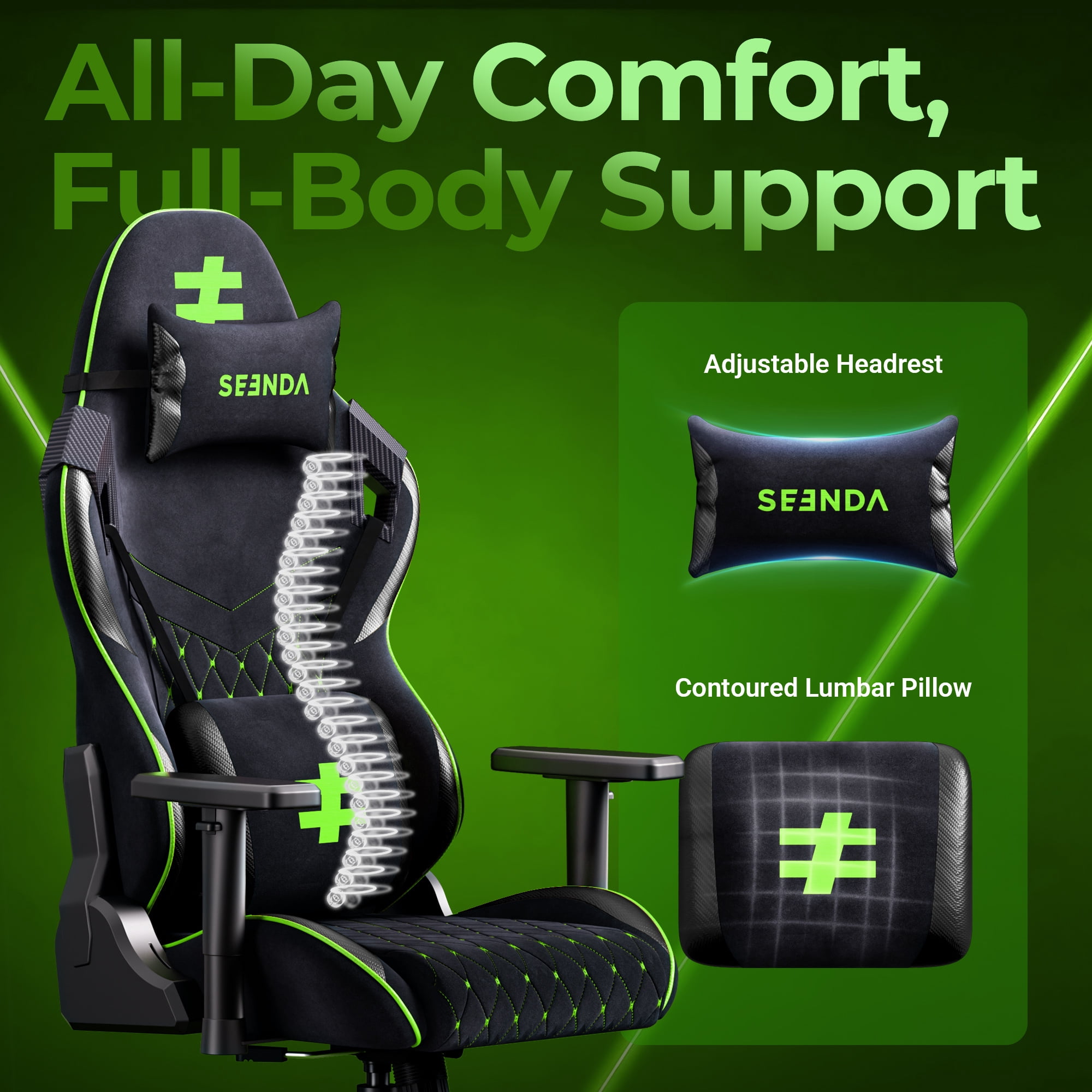 Seenda Gaming Chair for Adults 400lbs, Ergonomic Office Desk Chair with Lumbar Support, High Back Computer Chair for Home Office, BIFMA Certified