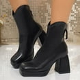 thumbnail image 2 of QQAMB Women's Mid Calf Gogo Boots Platform High Chunky Block Heel Square Toe Ankle Boots, 2 of 8