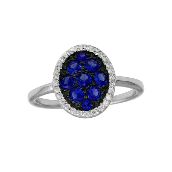 Rhodium Plated 925 Sterling Silver Oval Ring Blue & Clear Cubic Zirconia Band Jewelry Female Size 5