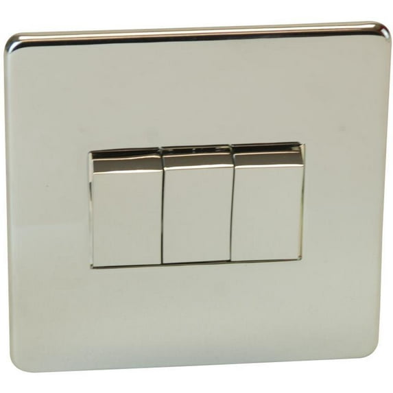 CRABTREE - 3 Gang 2 Way Light Switch, Polished Chrome