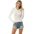 thumbnail image 6 of MixMatchy Women's Basic Casual Waffle Snap Button Henley Sweater Y2k Top Fall Winter Fashion, 6 of 7