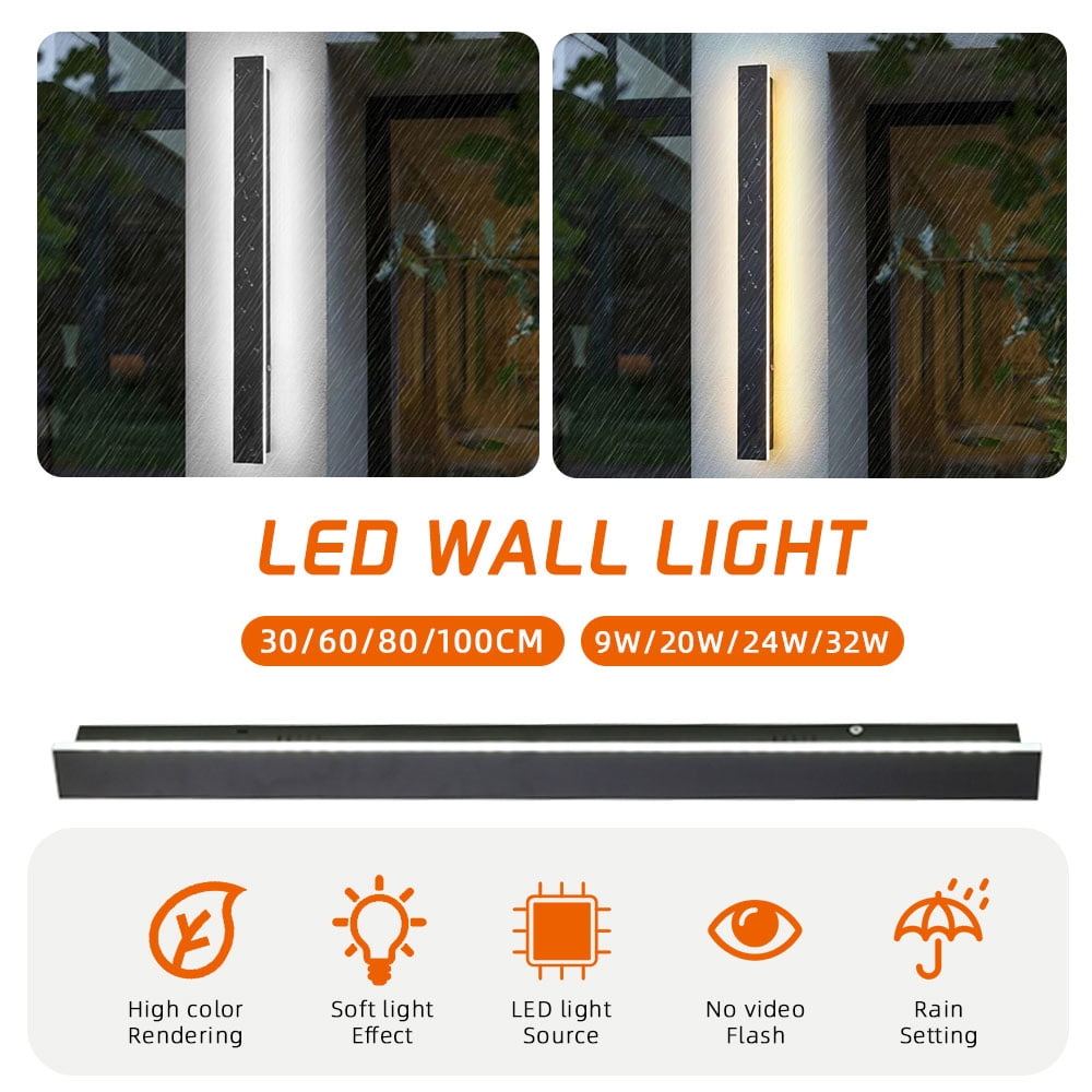 LITOM 360° Lighting Outdoor LED Wall Light - IP65 Waterproof, Frosted Acrylic/Iron Alloy, 60-100cm Sizes, 50000hrs Lifespan, 3000K/6500K for Villa/Garden/Terrace
