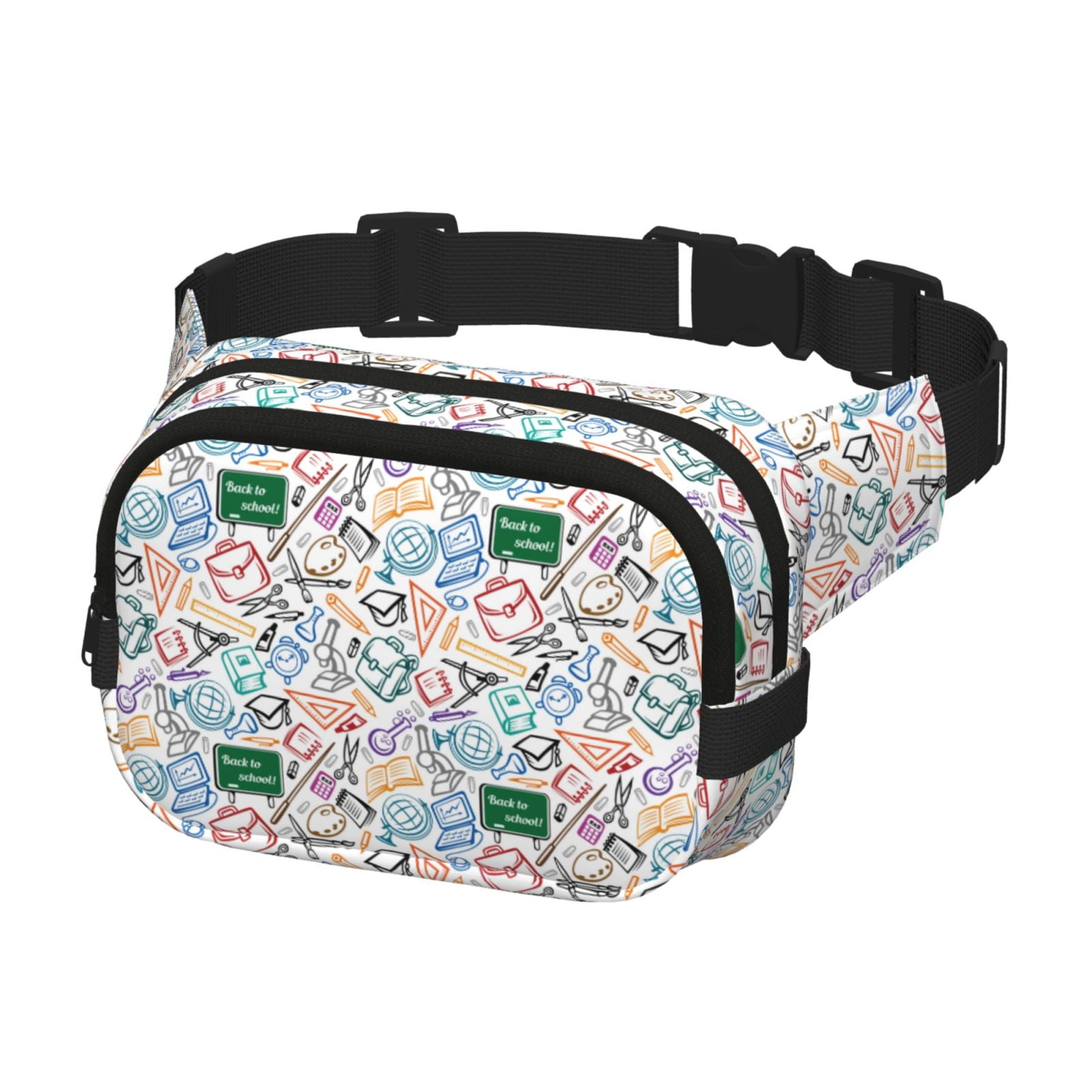 Picia Back To School Print Square Double-Layer Waist Bag Mini Adjustable Waist Belt Bag Exercise Running Travel Hiking