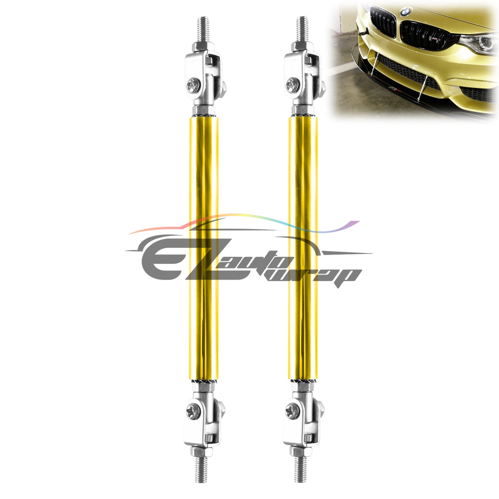 Gold 6-8 Adjustable Front//Rear Frame Bumper Lip Splitter Strut Rod Support Bar