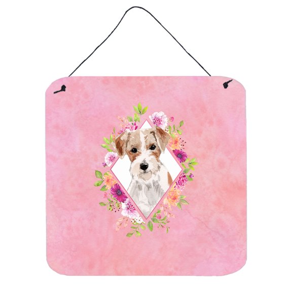 Jack Russell Terrier Pink Flowers Wall or Door Hanging Prints