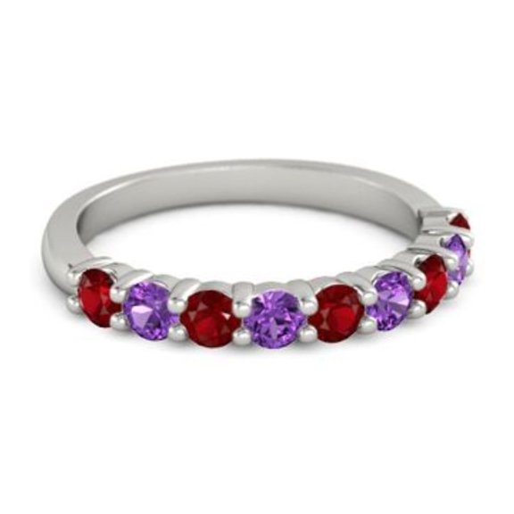 0.45ct Round Cut Red Ruby Amethyst Eternity Band Ring 925 Sterling Silver Christmas Gift Jewelry Size:- 4
