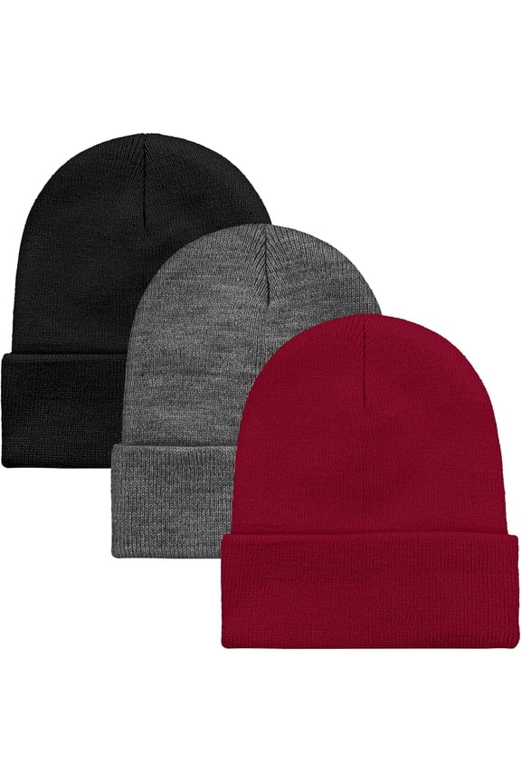 3 Pack Unisex Winter Skull Cap Beanies Knitted Cuff Hats Caps Roll-up Edge Beanie Hats for Men Women Outdoors
