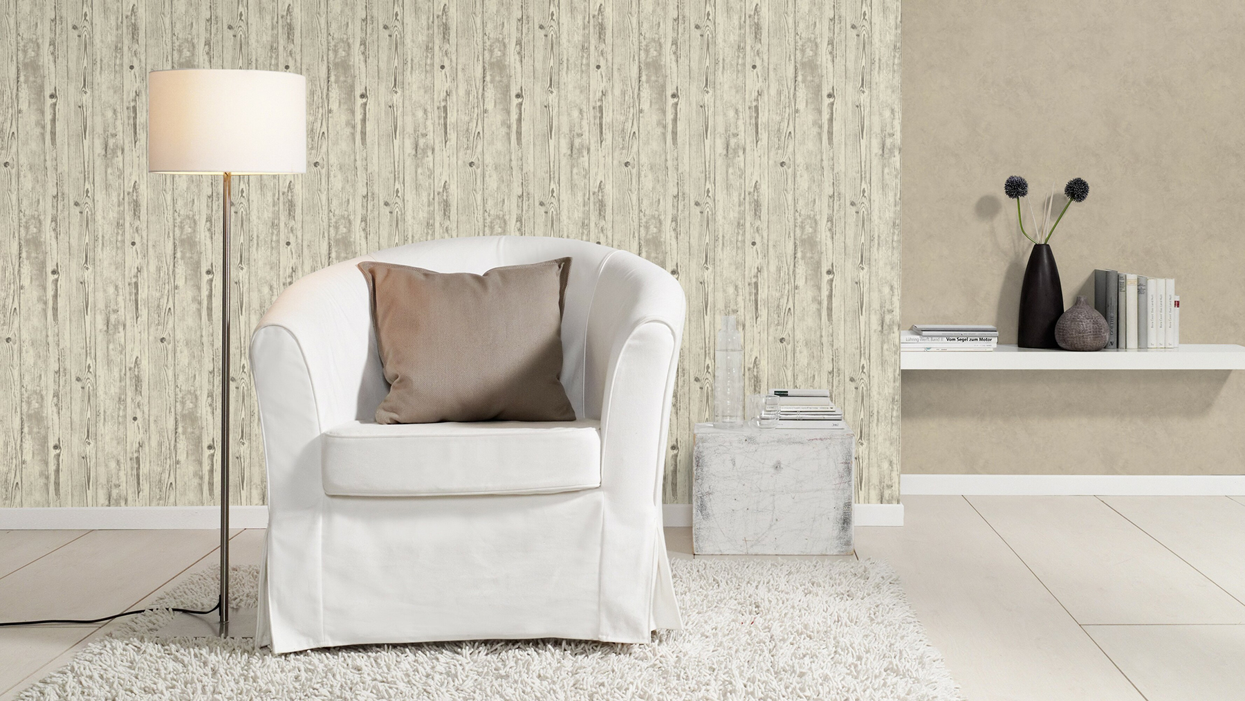 Advantage Albright Ivory Weathered Oak Panels Wallpaper