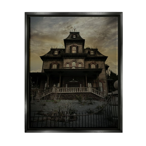 Stupell Industries Haunted House Landscape Nature Painting Black Floater Framed Art Print Wall Art, 17 x 21
