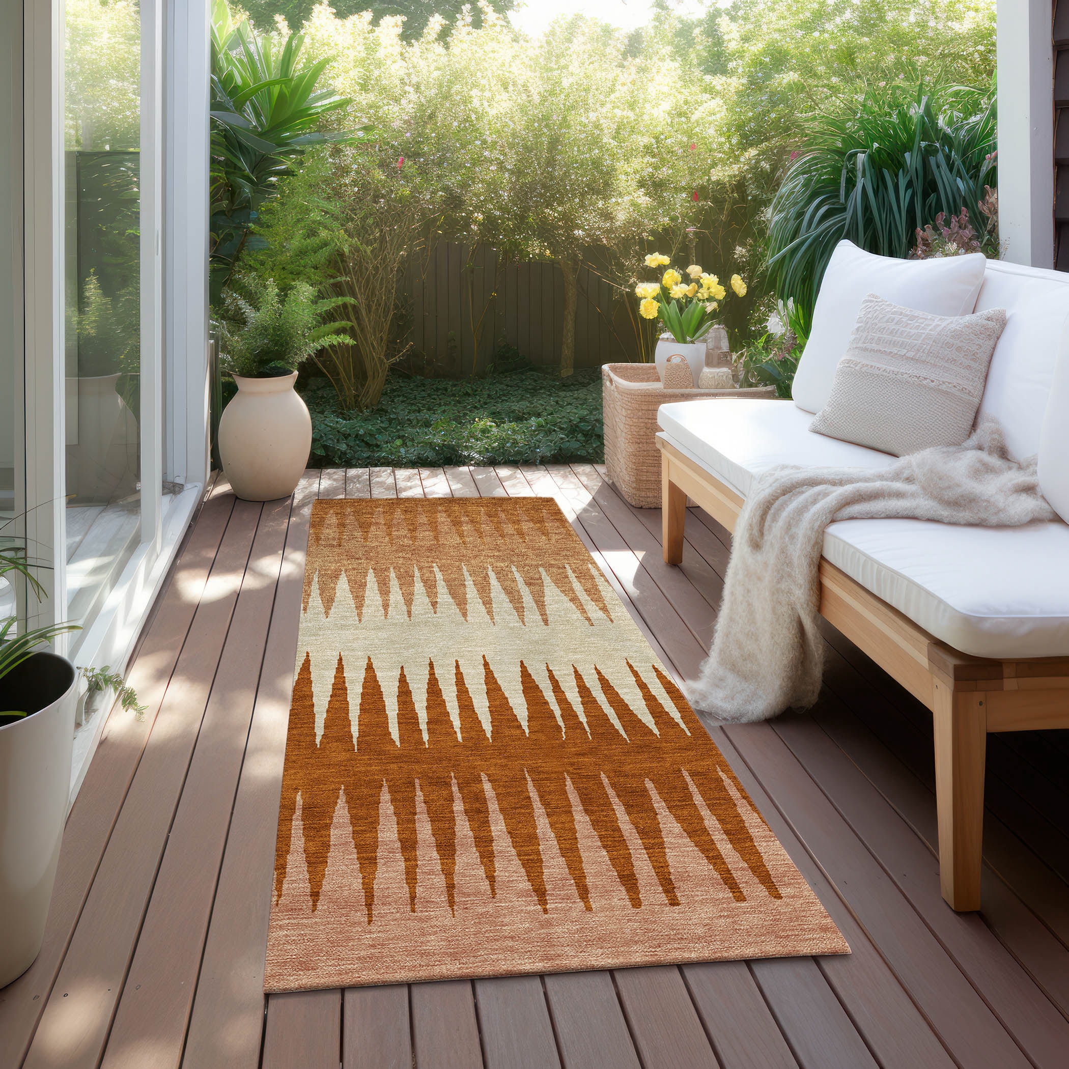 Addison Rugs Chantille Indoor/Outdoor Transitional Stripes Copper Washable Runner Rug, 2'3" x 7'6"