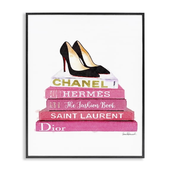 Stupell Industries Art Deco Glam Pink Fashion Books Pump Heels Black Framed Giclee Art, 24 x 30, by Amanda Greenwood
