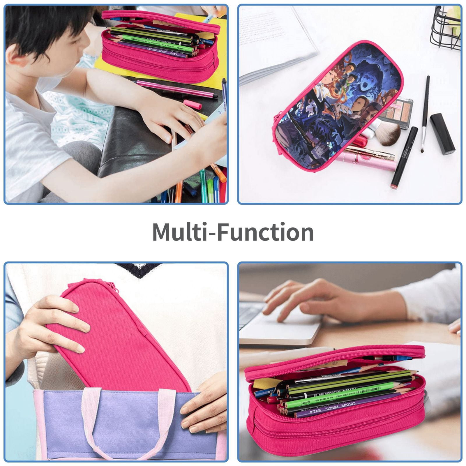 Solo Leveling Pencil Case Large Capacity Pencil Pouch Pen Bag Office Stationery Organizer Travel Makeup Bag Pink