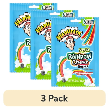 (3 pack) Warheads Sour Rainbow Chewz Ropes, 3oz