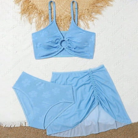 Girls 3 Pieces Beach Bikini Bathing Suit with Pants Summer Casual Holiday Swimwear Cover Up Sets Kids Swimsuit 8-9