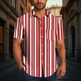 thumbnail image 1 of Blusa y camisa de manga corta con cuello vuelto para hombre, blusa informal de moda con cuello vuelto y estampado de rayas, blusa de manga corta con botones, blusa de poliéster para hombre, 1 of 6