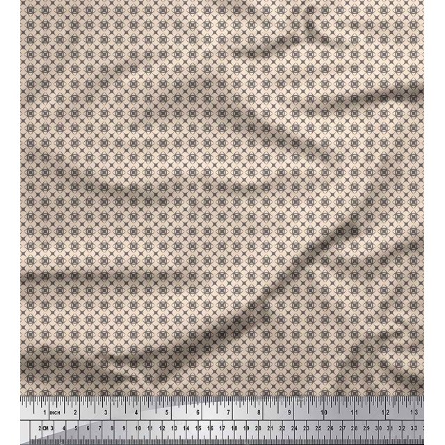 Soimoi White Poly Georgette Fabric Artistic Geometric Print Sewing Fabric Yard 42 Inch Wide
