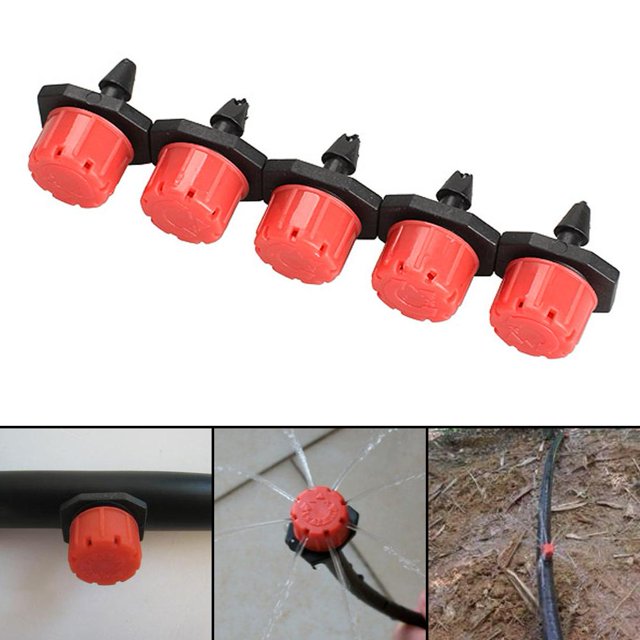 Gotero de microflujo ajustable de 100 Uds., 1/4 pulgadas, cabezal de goteo, cuentagotas de agua