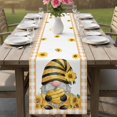 thumbnail image 4 of Sunflower Gnomes Table Runner 72 Inches, Summer Botanical Bee Yellow Plaid Bed Runner Dresser Scarves Tabletop for Indoor Outdoor Parties/Ceremony/Banquet, 13" x 72", 4 of 9